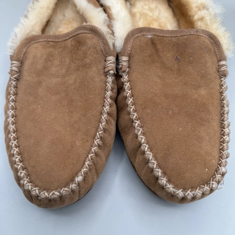 LL Bean‎ Wicked Good Suede & Lamb Fur Slippers Venetian Loafers Mens 13 Brown